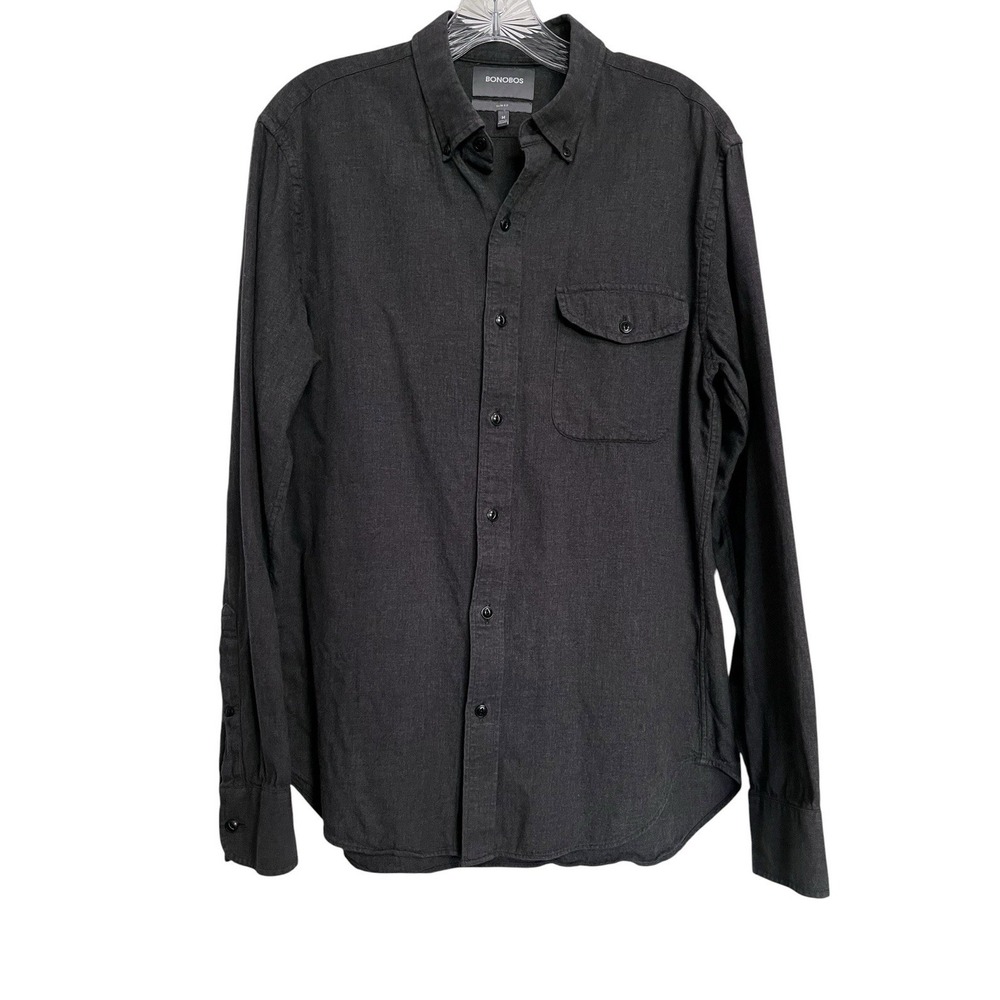 BONOBOS‎ Sz M Shirt Slim Fit Charcoal Gray Button Up Flannel Lightweight Soft
